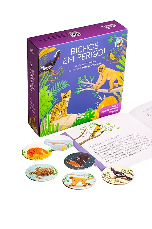 Kit Bichos em Perigo da Araquarela com livro e jogo da memória de animais ameaçados