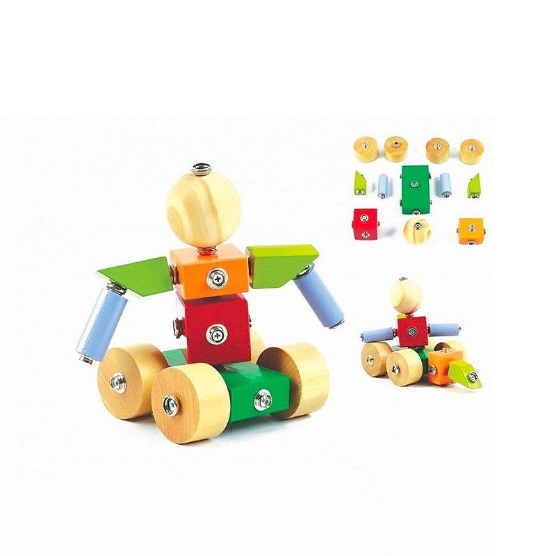 Click Formas da NewArt Toys, peças de madeira para montar robôs e carrinhos