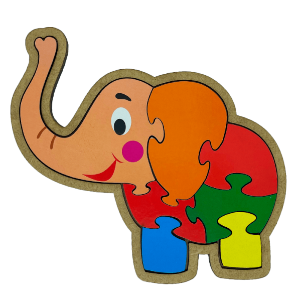 Quebra-cabeça Elefante da Maninho em MDF com peças grandes e coloridas