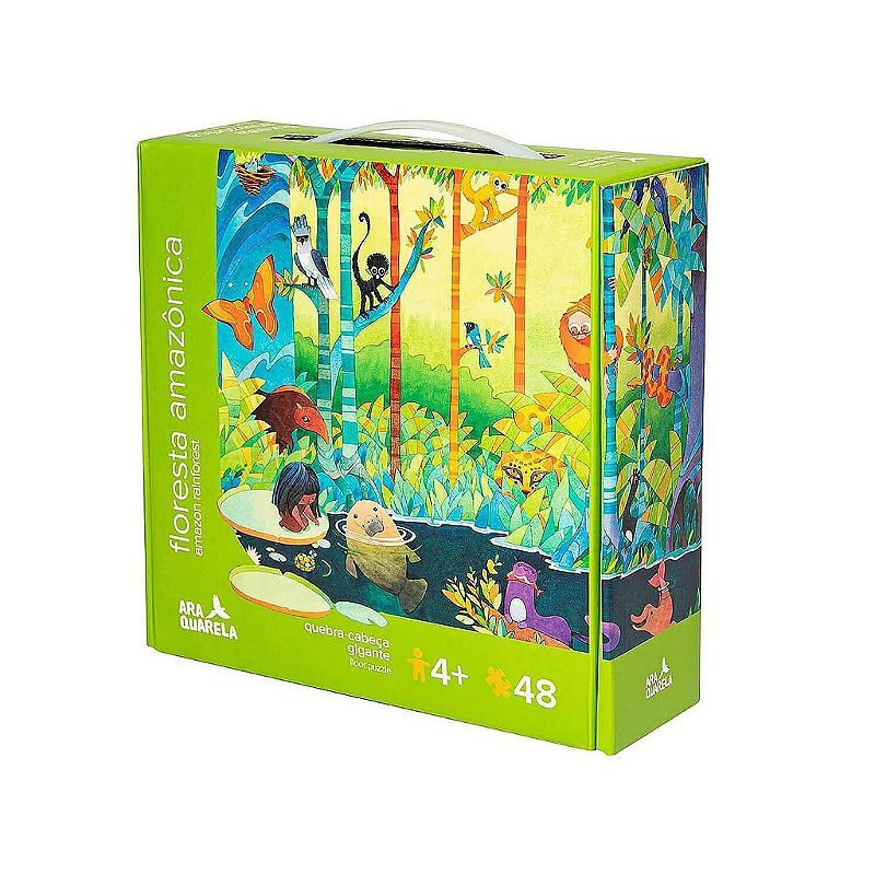 Quebra-cabeça Floresta Amazônica da Araquarela com 48 peças ilustradas