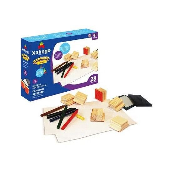 Kit de carimbos do alfabeto com almofada de tinta, folhas ilustradas e gizes de cera