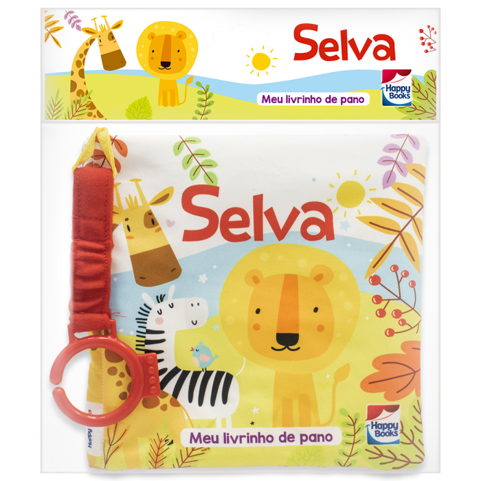 Livrinho de pano com ilustrações de animais da selva, para bebês