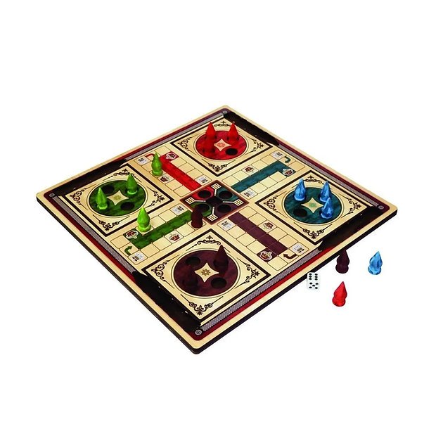 Jogo Ludo Real Torrinha com tabuleiro de madeira e peões coloridos