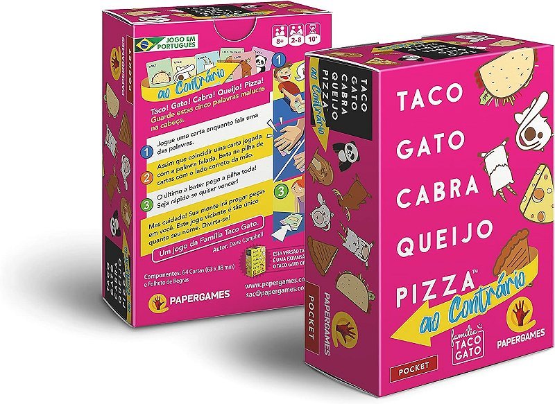 Caixa e cartas do jogo Taco Gato Cabra Queijo Pizza: Ao Contrário
